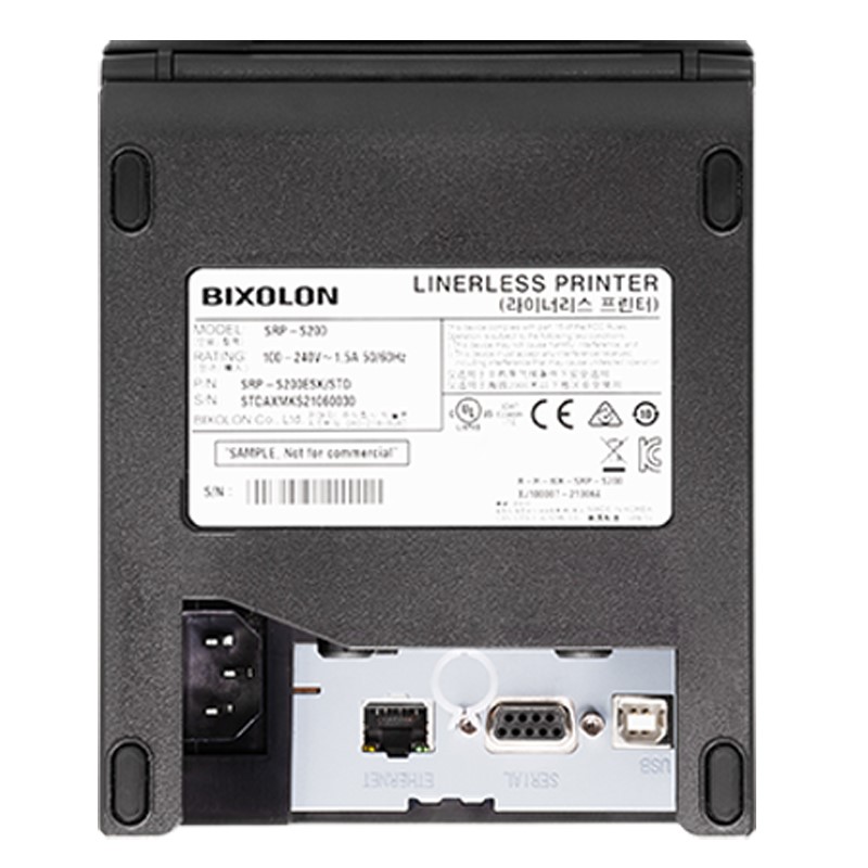 BIXOLON SRP-S200 POS Printer- is the world's first printer to offer direct thermal printing of linerless 58mm labels (2") labels for re-adhesive material - Rear - Connectivity
