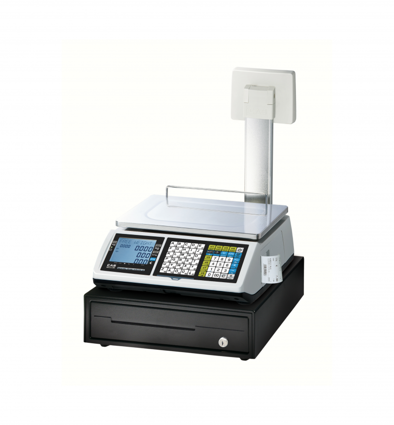 CAS Weighing Solutions - CT100 - Mobile scale with ticket printer - including alphanumeric LCD display with a print speed of 75 mm/sec - Front