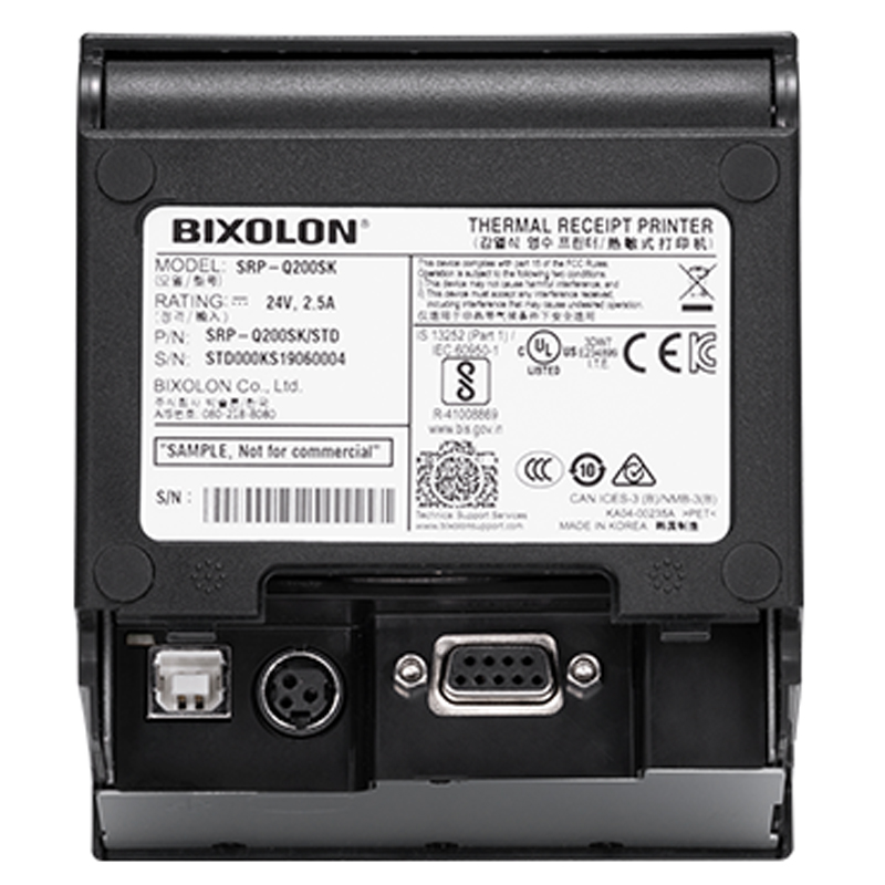 BIXOLON SRP-Q200 POS-Drucker – Ultrakompakt – mit superkompaktem Design für begrenzte Platzverhältnisse, verschiedene Frontausgabekonfigurationen - Rückseite