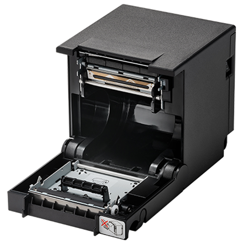 BIXOLON SRP-Q200 POS-Drucker – Ultrakompakt – mit superkompaktem Design für begrenzte Platzverhältnisse, verschiedene Frontausgabekonfigurationen - Abdeckung offen